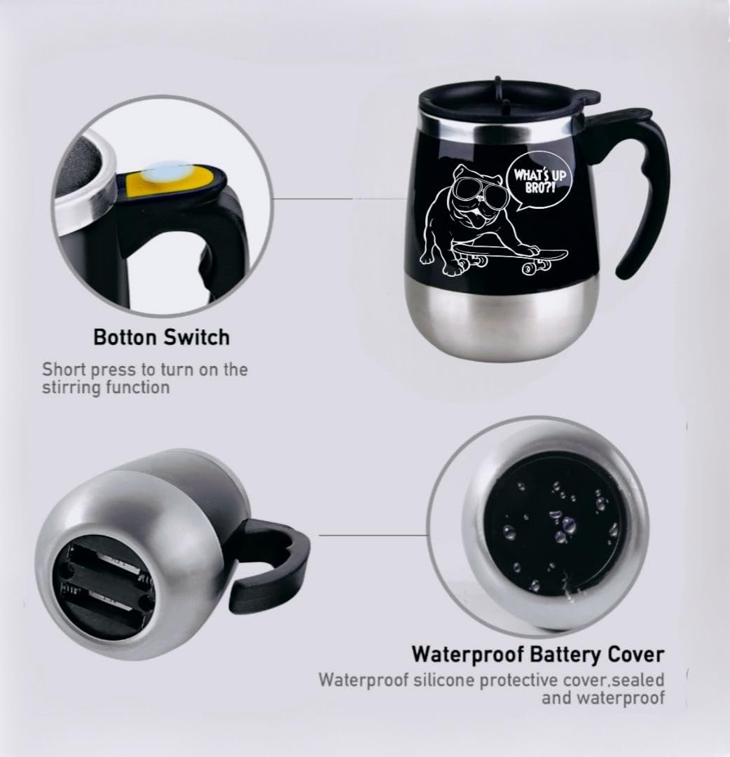 Taza autoagitación de acero inoxidable para café, té, chocolate caliente, taza de leche para oficina, cocina, viajes, hogar, 13.5-15.2 fl oz15oz