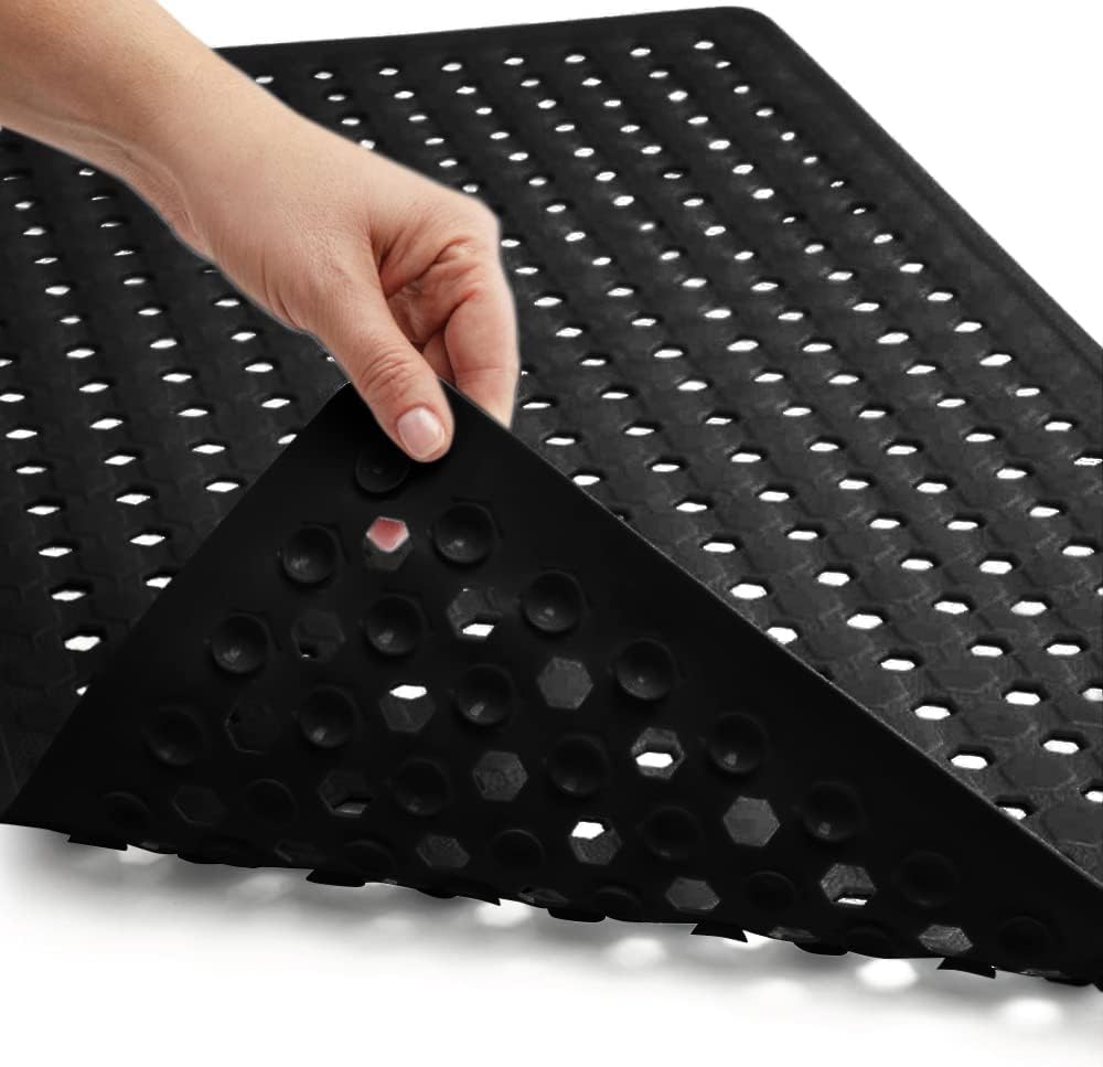 Gorilla Grip – Alfombra de baño, ducha y bañera patentada, lavable a máquina, anti-bacteriana, sin BPA, látex, sin ftalatos, cuadrada, con agujeros