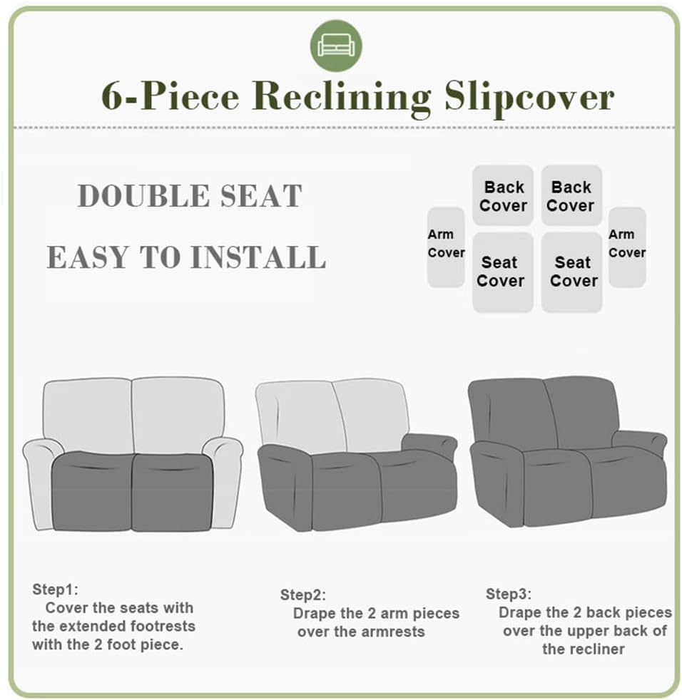 vctops Repelente al agua, 6 piezas, funda de sofá reclinable para sofá biplaza reclinable, tela jacquard elástica, suave, protector de muebles