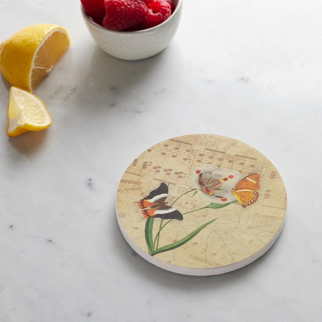 Mariposa ámbar vintage, decoración del hogar, posavasos de cerámica individual, portavasos circular individual de 4 pulgadas, parte trasera de