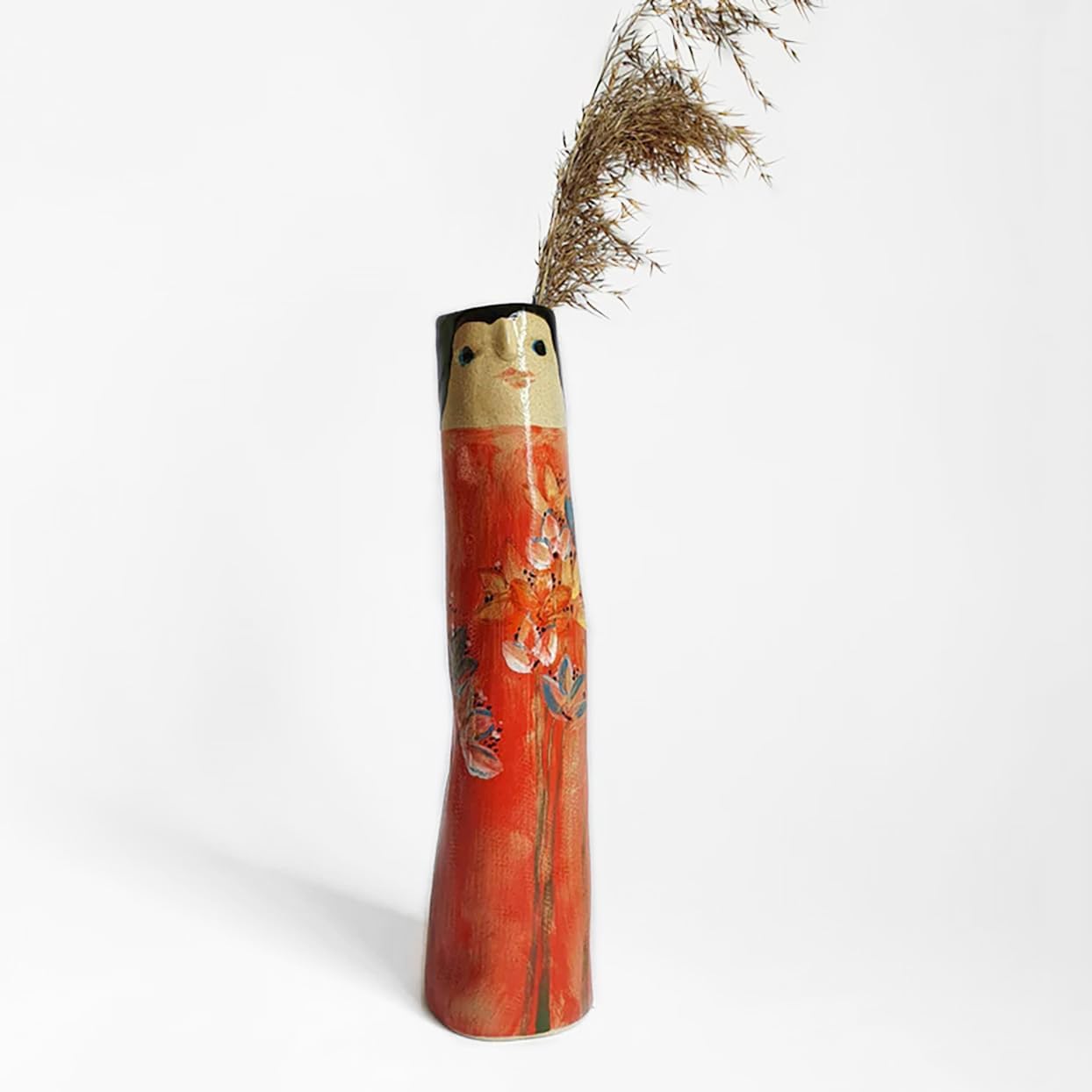 Floreros familiares de primavera, florero familiar bohemio de resina, bonito jarrón pintado a mano para niñas, bonito jarrón de personaje a mano,