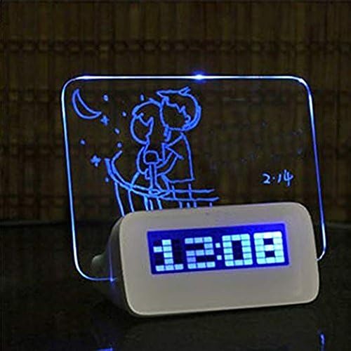 Reloj despertador digital, tablero de mensajes fluorescente LED luminoso, calendario LCD con 4 puertos de recarga de banda USB, luz nocturna
