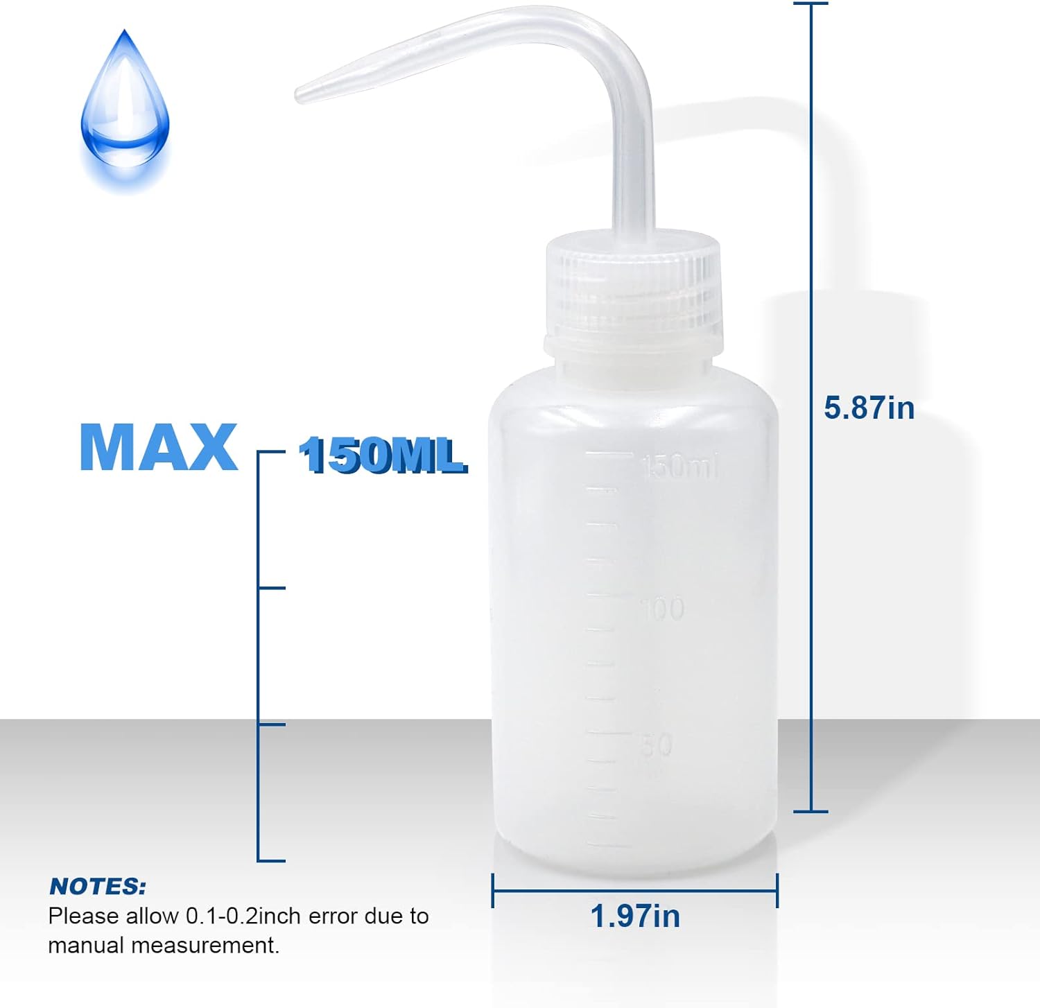 Heylcm 2 botellas de lavado de plástico de 5.1 fl oz con tapa, botella de lavado de tatuaje de boca estrecha de 5 onzas, botella de seguridad para