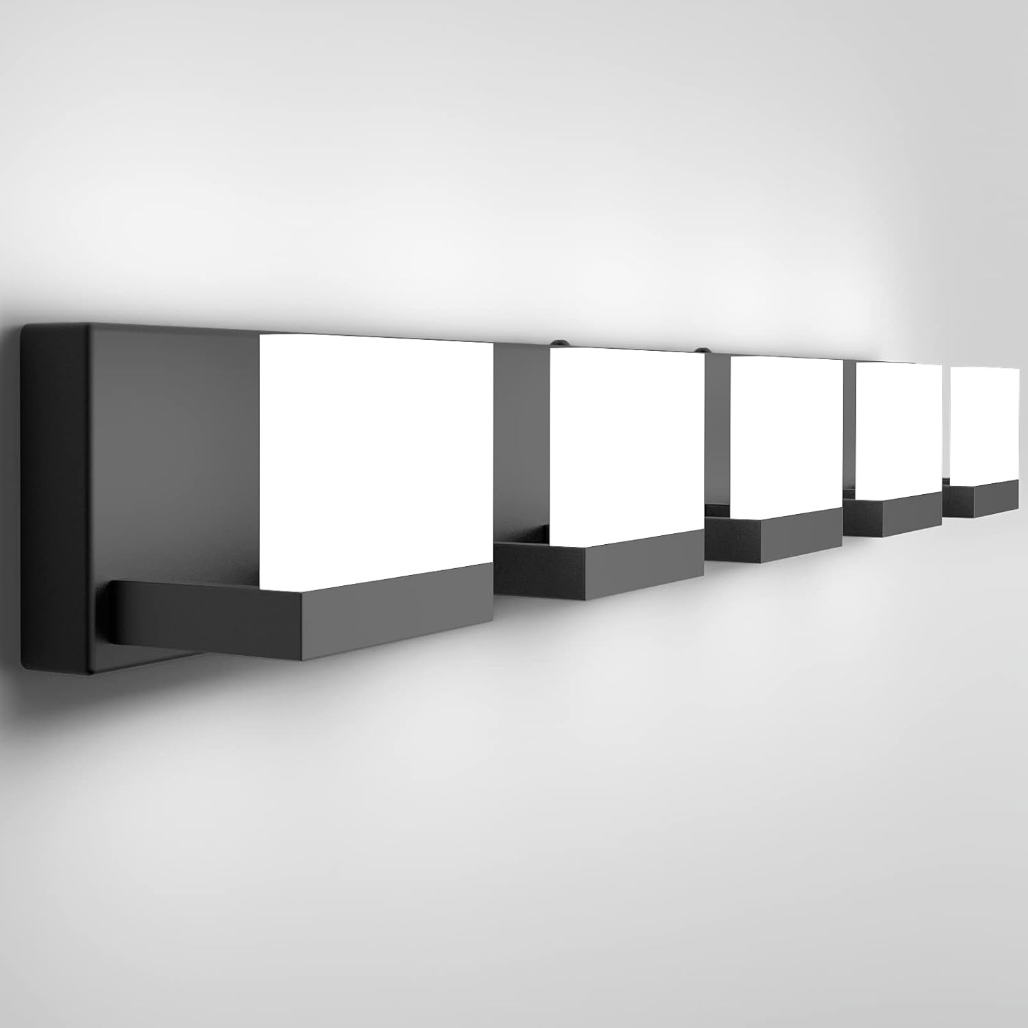 Tipace – 5 Lámparas de tocador, modernas, de color negro, con luz led arriba y abajo, para colocarlas sobre el espejo del tocador del baño, de 6,000K