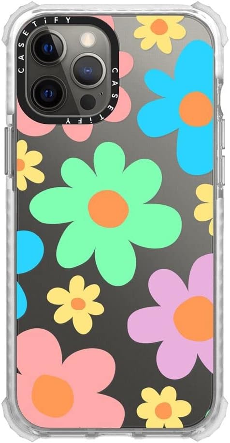 CASETiFY Funda Ultra Impact para iPhone 12 Pro Max protección contra caídas de 9.8 pies  Transparente floral pastel colores 70s Retro Flower Power