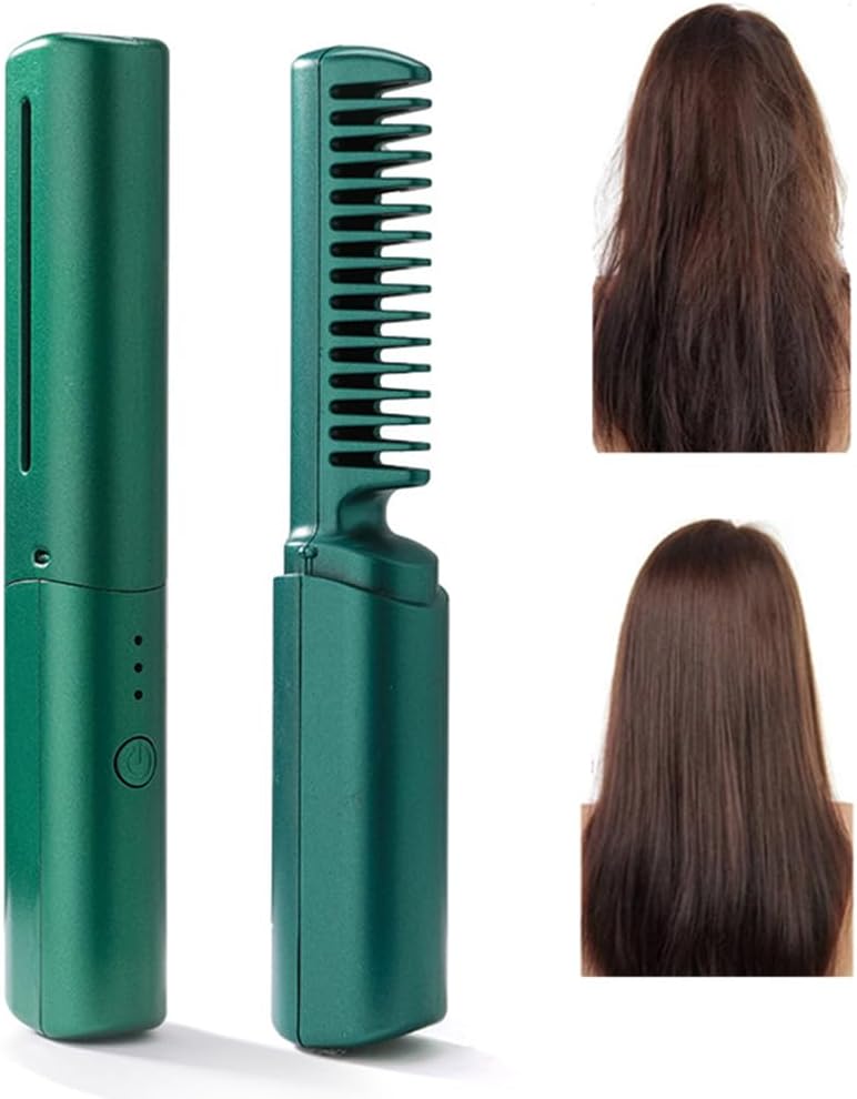 Mini alisador de pelo recargable, cepillo alisador inalámbrico portátil, alisador de pelo de viaje recargable por USB, peine alisador eléctrico de