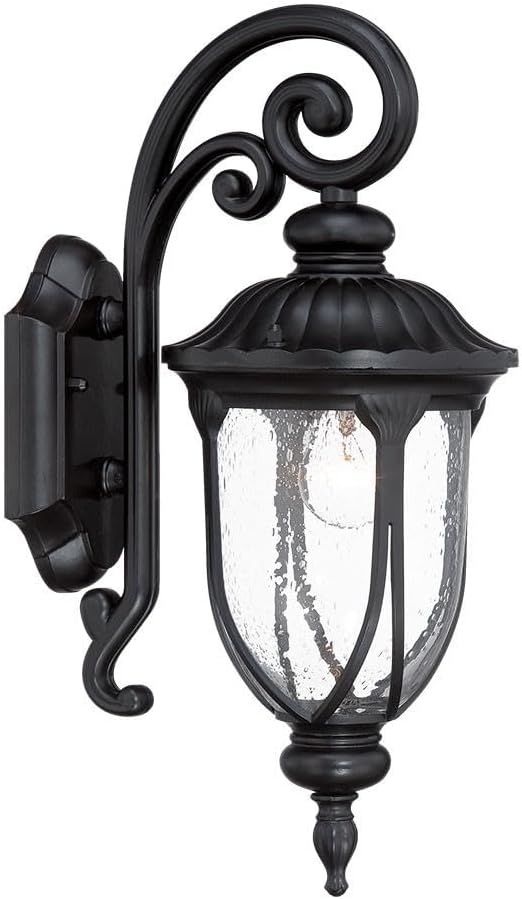HomeRoots Aplique de pared de linterna de cristal de aluminio fundido negro mate