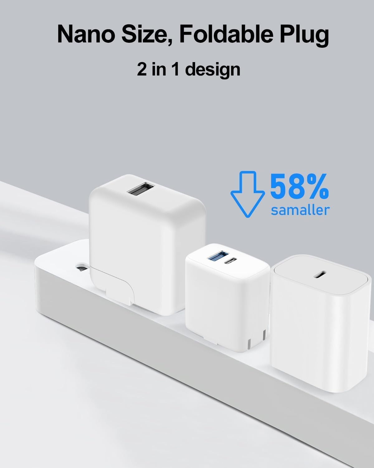 Cargador para iPhone 15, paquete de 20 W, 2 puertos, compacto, plegable, rápido, USB C, con cable de carga USB C a C de 10 pies para iPhone 1515