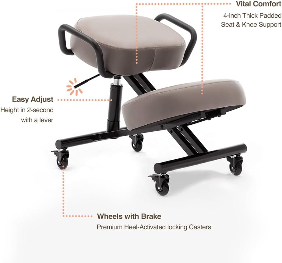 Silla ergonómica 512 AKONI, taburete ajustable para el hogar y la oficina, mejora tu postura, cojines gruesos y cómodos, ruedas de bloqueo (negro,