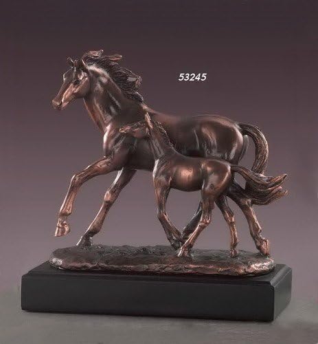 Yegua de resina galvanizada de bronce con escultura de potro – Estatua