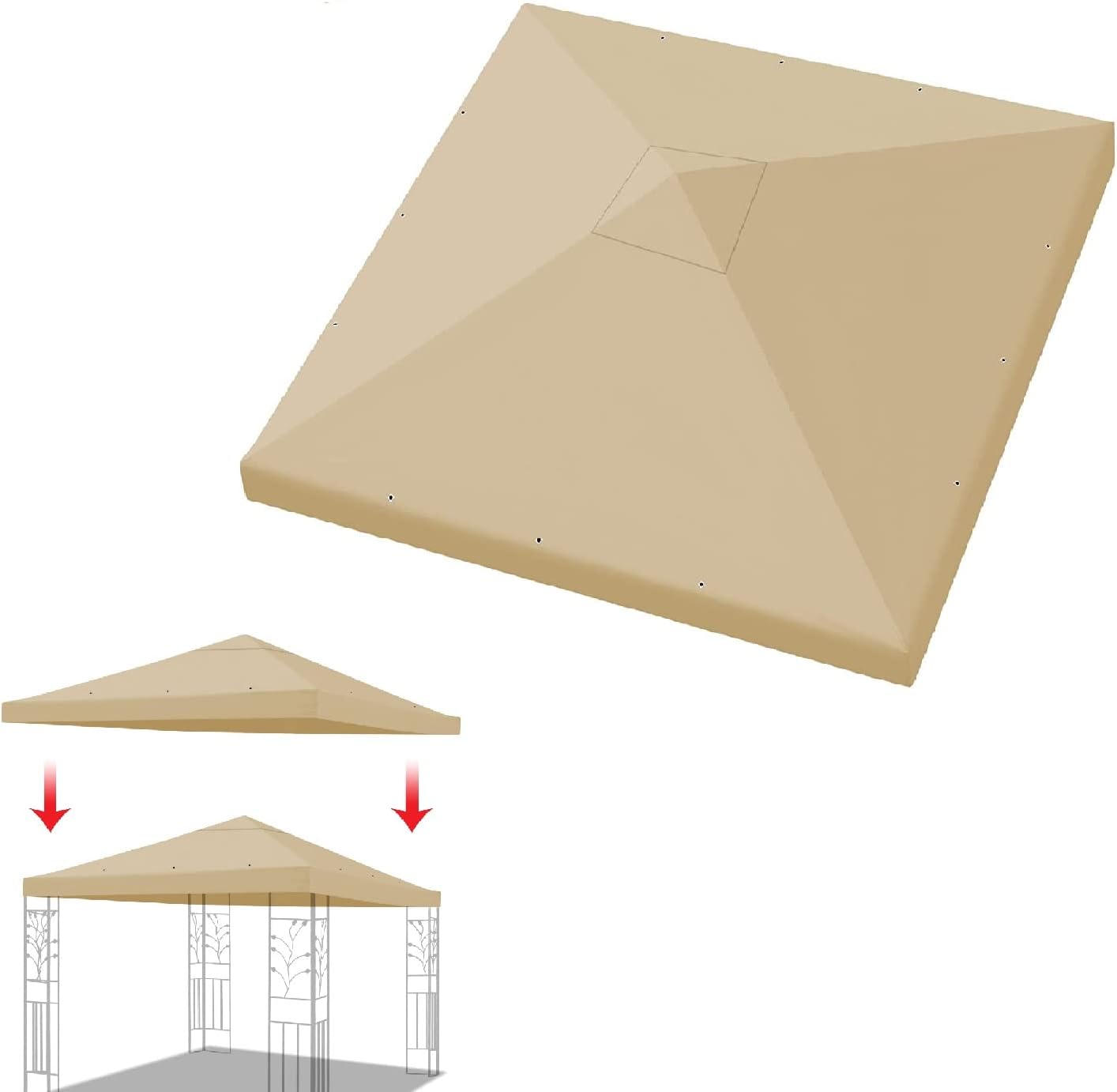 YardGrow Toldo de repuesto para cenador de 10 x 10 pies, protección UV mejorada, solo cubierta para toldo (beige)