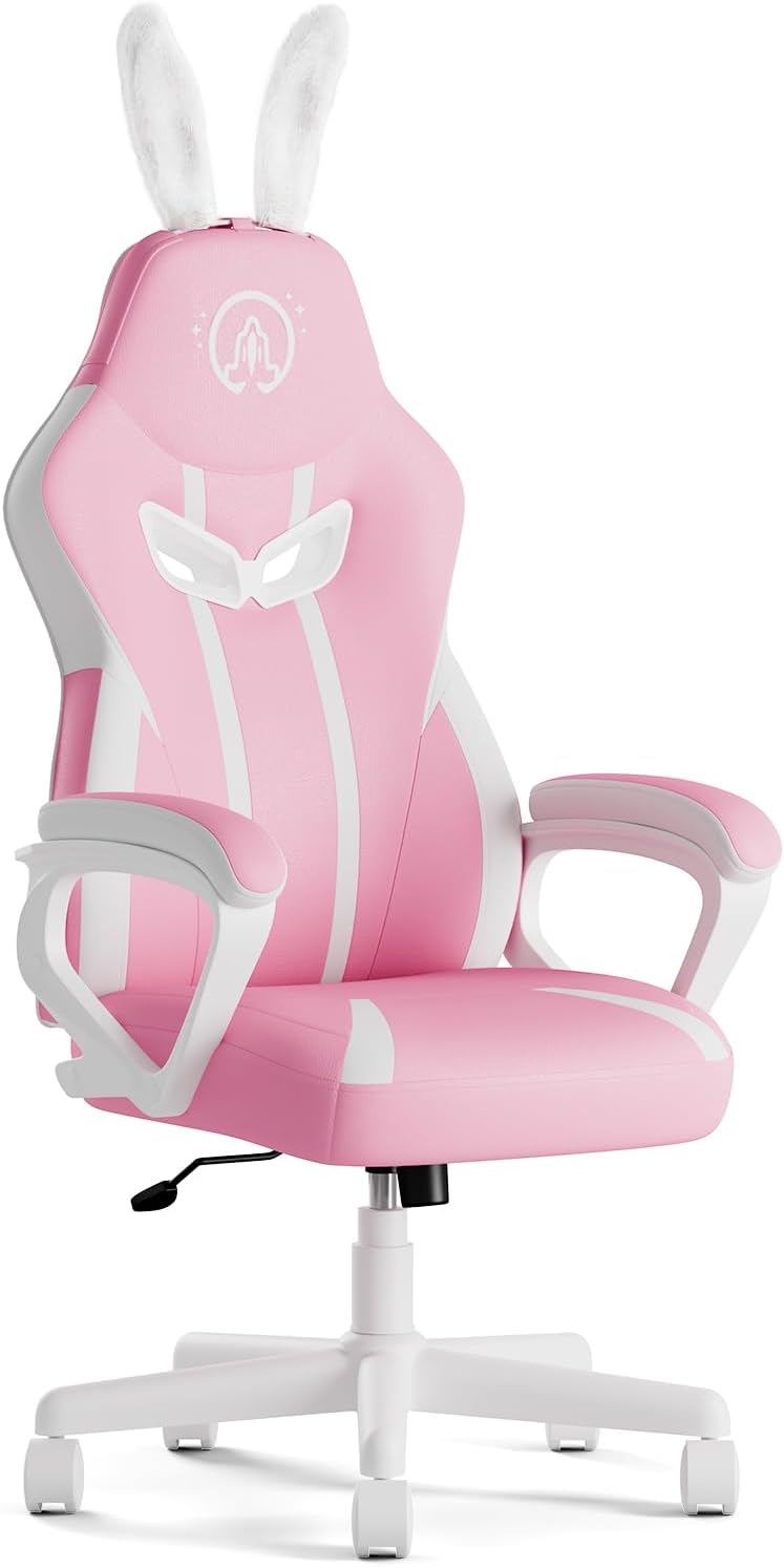 ZHISHANG Silla de juegos rosa para niñas, silla de jugador Kawaii para adolescentes, adultos, mujeres, silla de computadora ergonómica con soporte