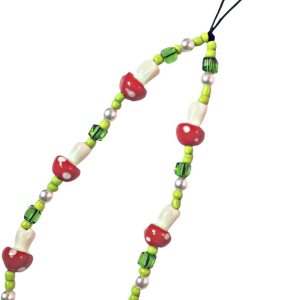 1-2 piezas de cordón con cuentas de hongos rojosverdes para teléfono, accesorios estéticos, correa de muñeca dulce, cadena antipérdida para mujeres 1-2 piezas de cordón con cuentas de hongos rojosverdes para teléfono, accesorios estéticos, correa de muñeca dulce, cadena antipérdida para mujeres