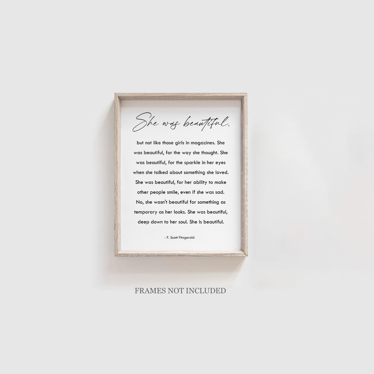 She Was Beautiful – F. Scott Fitzgerald Quote Wall Art – Encouragement Gift for Women Teen Girl Daughter Friends – Inspirational Poster- Minimalist