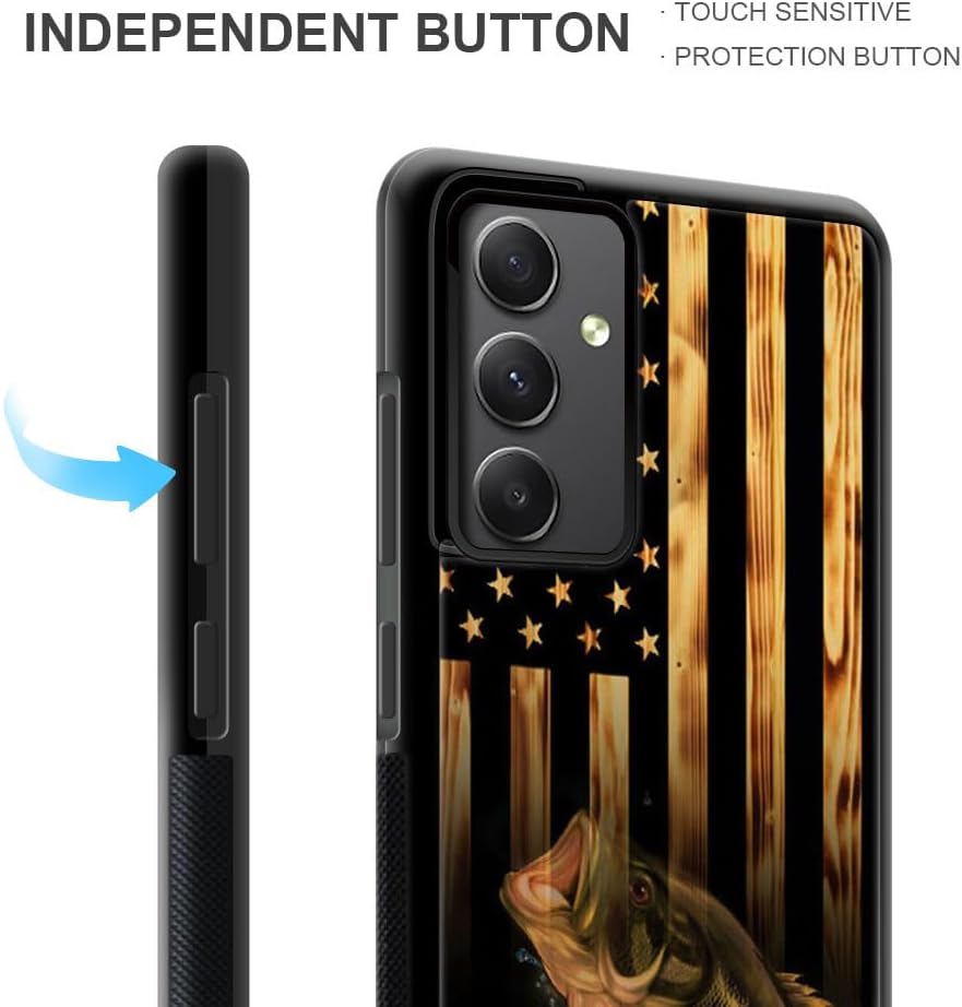 DJSOK Funda compatible con Samsung Galaxy S22 Ultra, diseño de madera con diseño de peces y bandera estadounidense + funda protectora de silicona