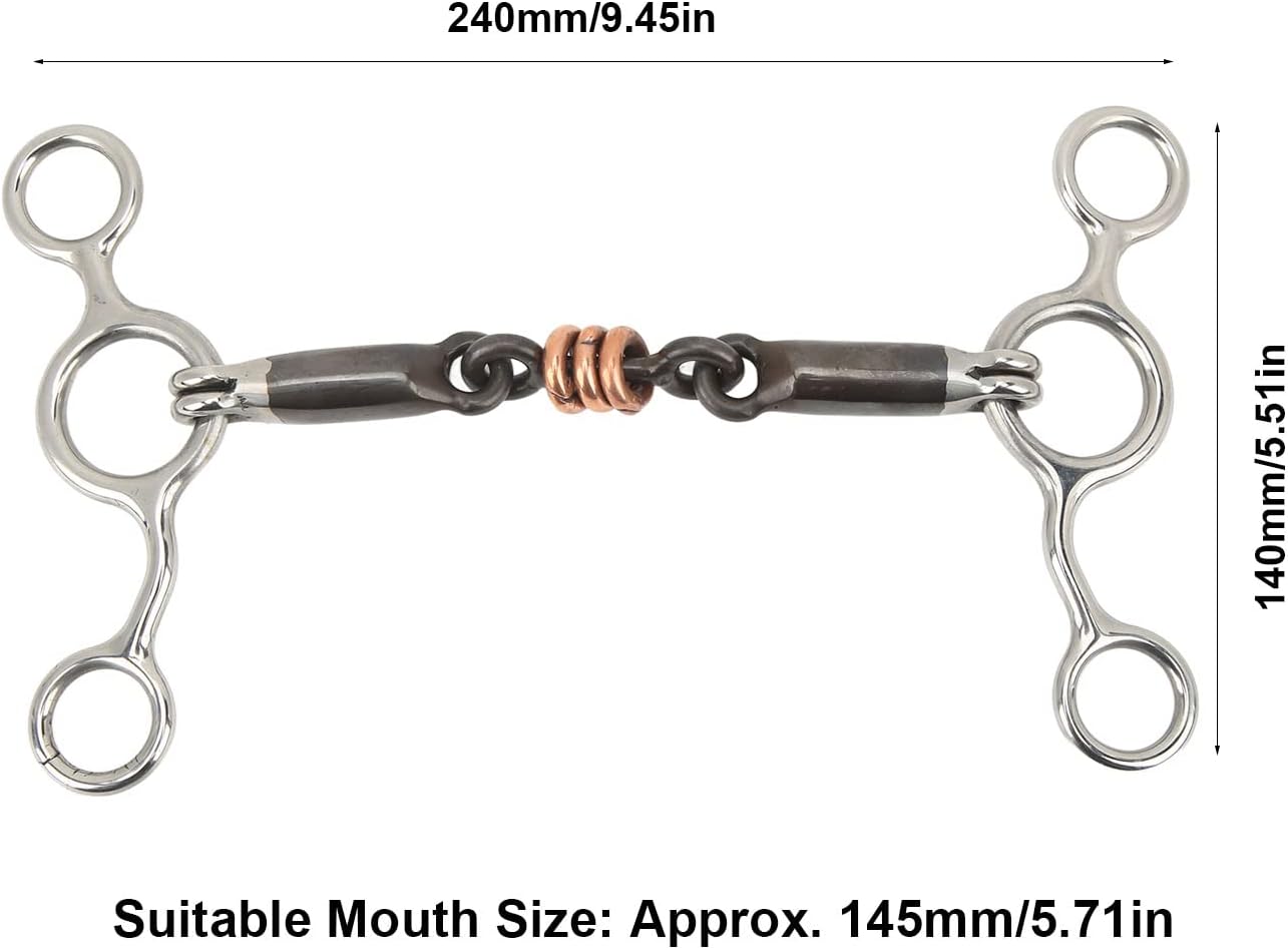 TOPINCN Aparador de caballos Rodillo de cobre de acero inoxidable con boca articulada Snaffle Bit Horse Gag Ring Snaffle Latón 5.709 in Boquilla