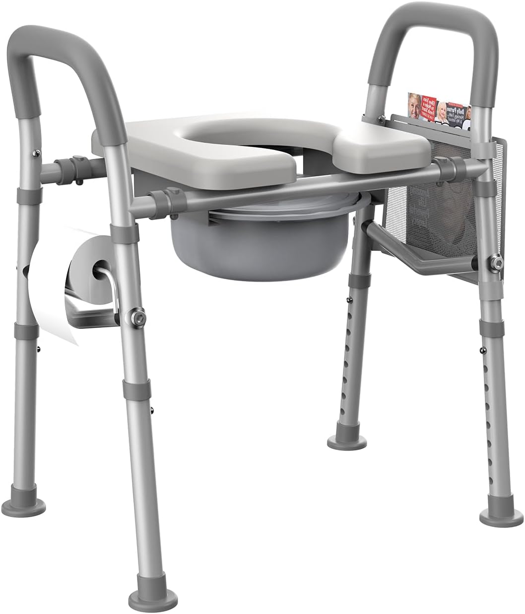 Cómoda de cabecera para personas mayores con diseño ajustable (resistente 400 libras), asiento de inodoro elevado para discapacitados con asas