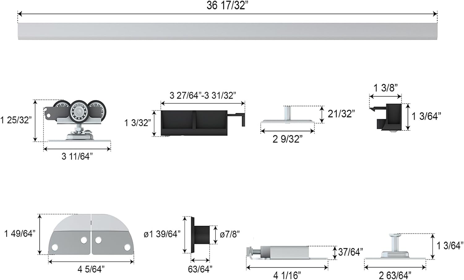 JUBEST Herrajes para puerta plegable de 36 pulgadas, herrajes para puerta corrediza de granero para 2 puertas (18 pulgadas cada una), kit de