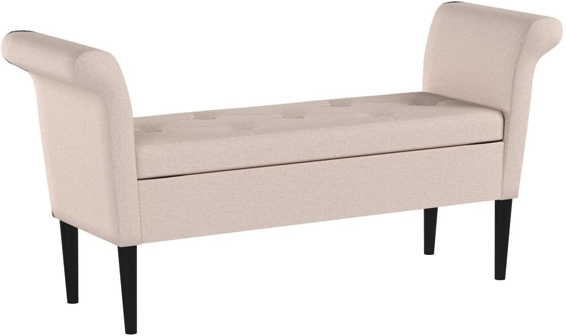 Awonde Banco otomano de almacenamiento con brazos tapizado copetudo para dormitorio, entrada, sala de estar, tela marrón