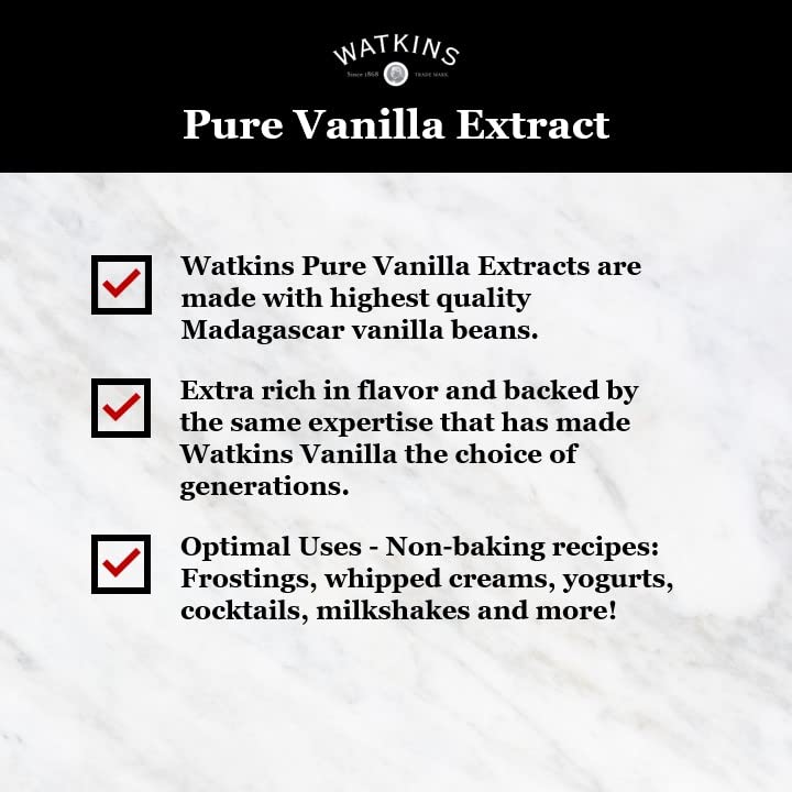 Watkins Extracto de vainilla puro orgánico, con granos de vainilla de Madagascar, sin OMG, Kosher, botella de 4 onzas, 1 paquete