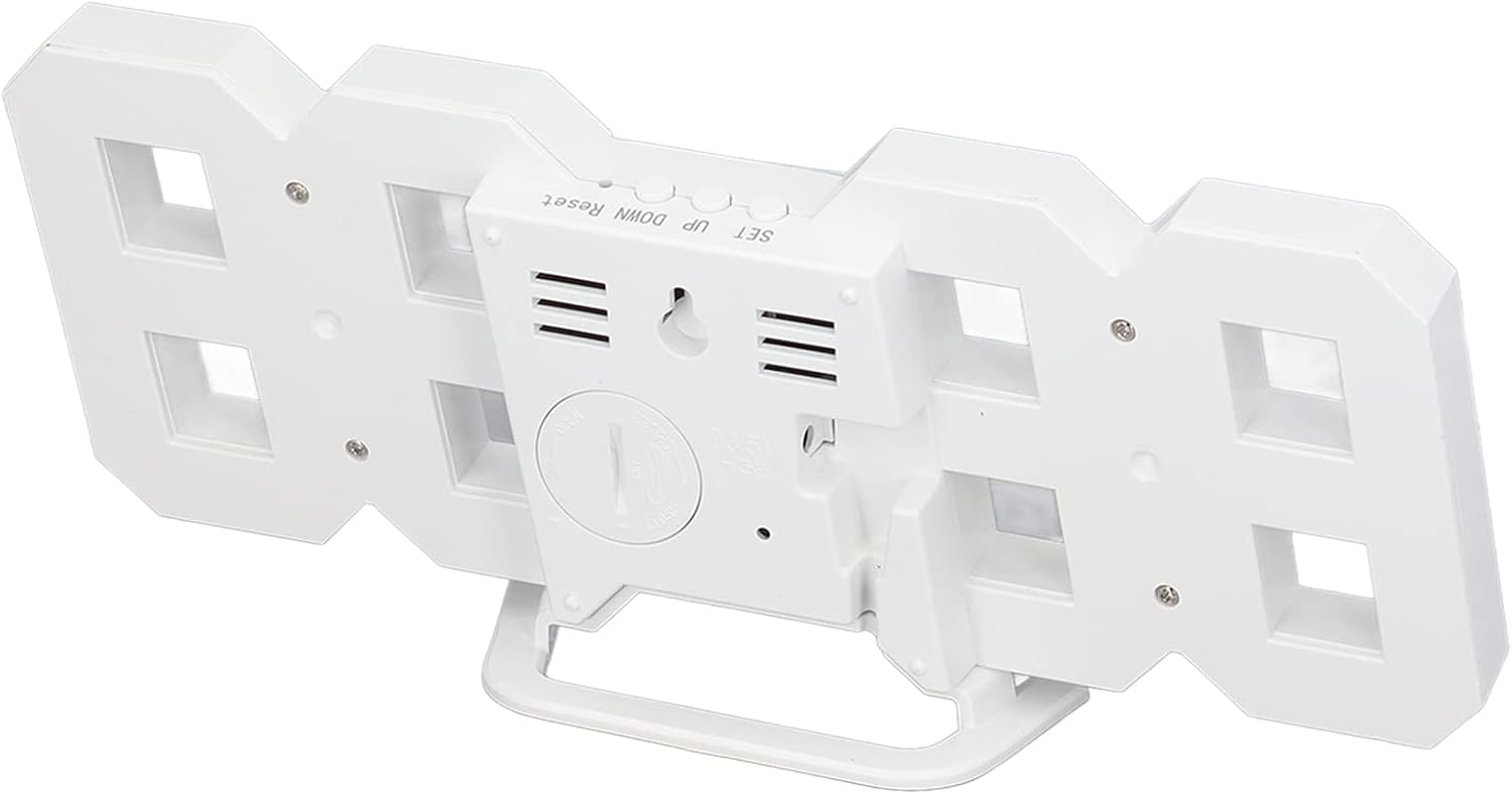 Mokernali Reloj de pared LED 3D, reloj de pared minimalista con marco blanco, reloj despertador digital, con temporizador y temperatura, 9.1 x 3.7