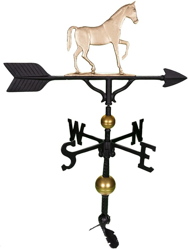 Montague Metal Products Veleta de lujo de 32 pulgadas con adorno de caballo dorado