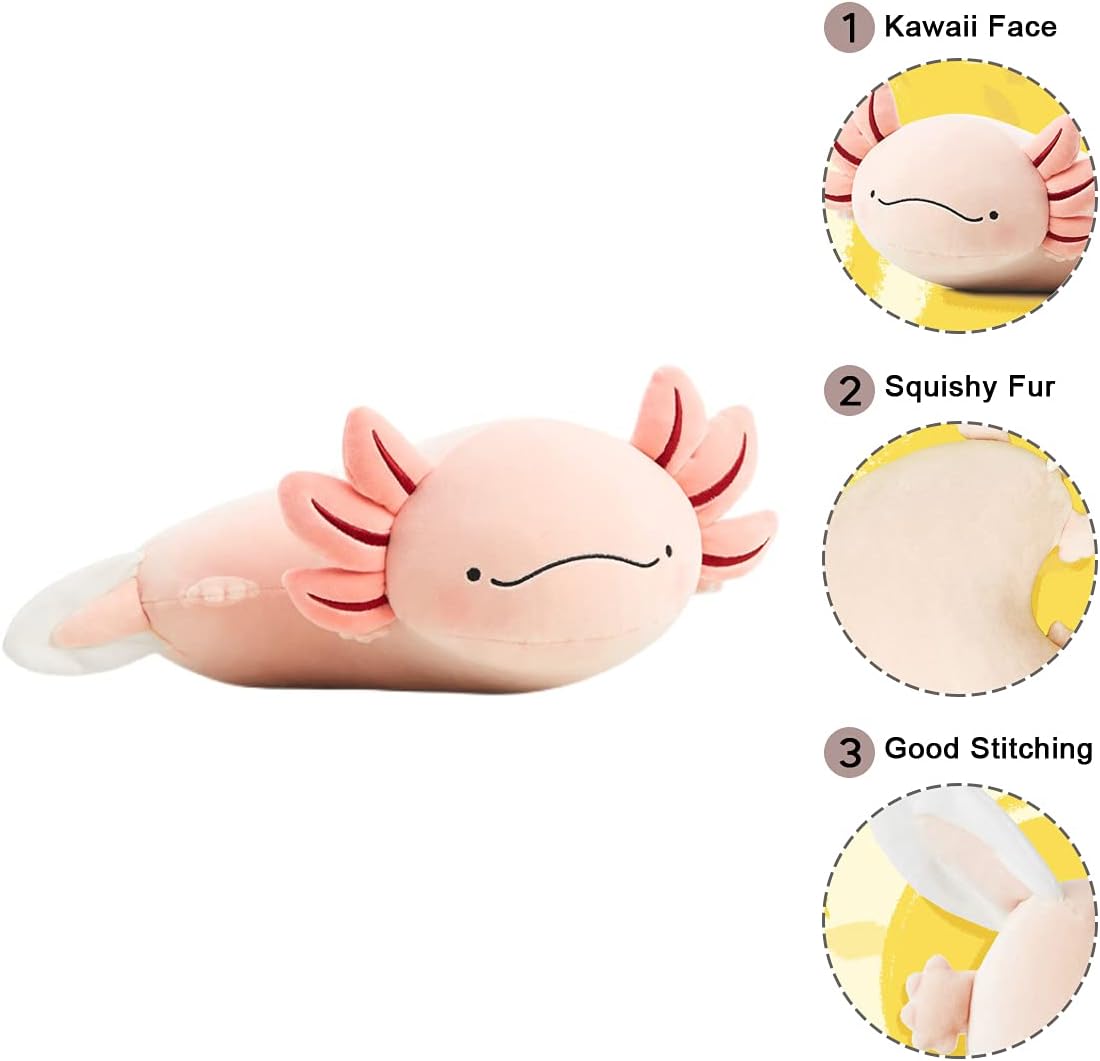Nohito Kawaii – Almohada de peluche de ajolote suave, juguete de peluche de dinosaurio hexagonal 3D, ambistoma mexicano y salamandra de 11 pulgadas