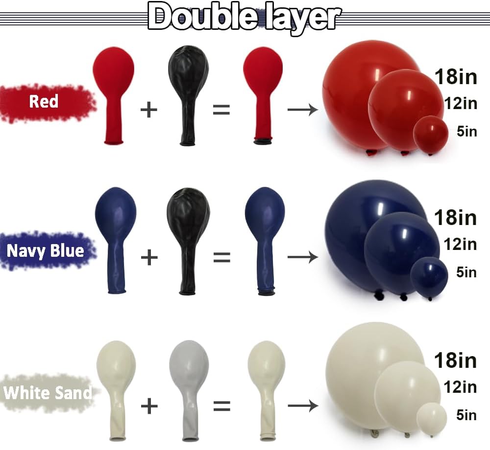 Navy Blue Red Balloon Garland – Double Stuffed Royal Blue Balloons Nude Cream White Sand Pastel Red Balloons Arch Kit For Birthday Baby Shower