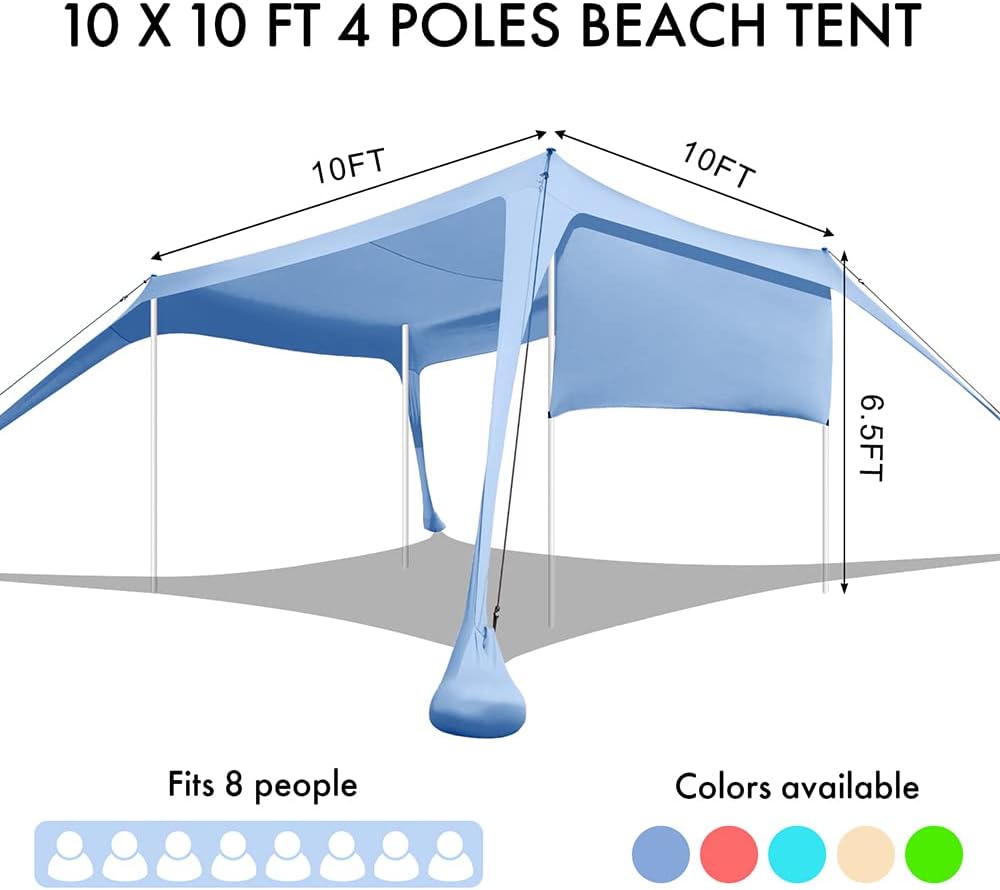 easierhike Parasol de playa con pantalla de pared lateral diseño resistente al viento, refugio solar UPF50+ anclajes portátiles para tienda de