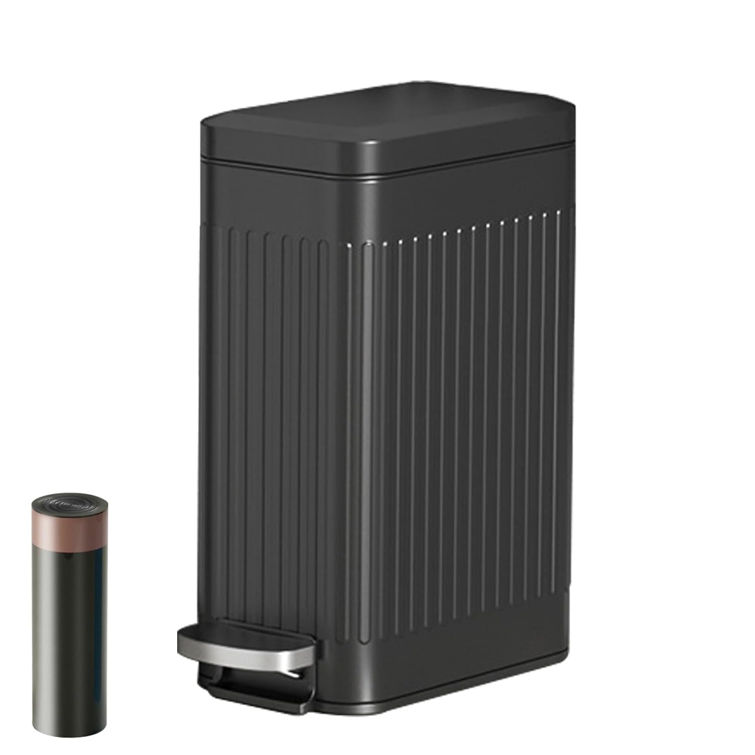 Aupekro Basurero de baño con tapa de cierre suave, cubo de basura delgado de acero inoxidable de 2.6 galones, cubo de basura rectangular con cubo