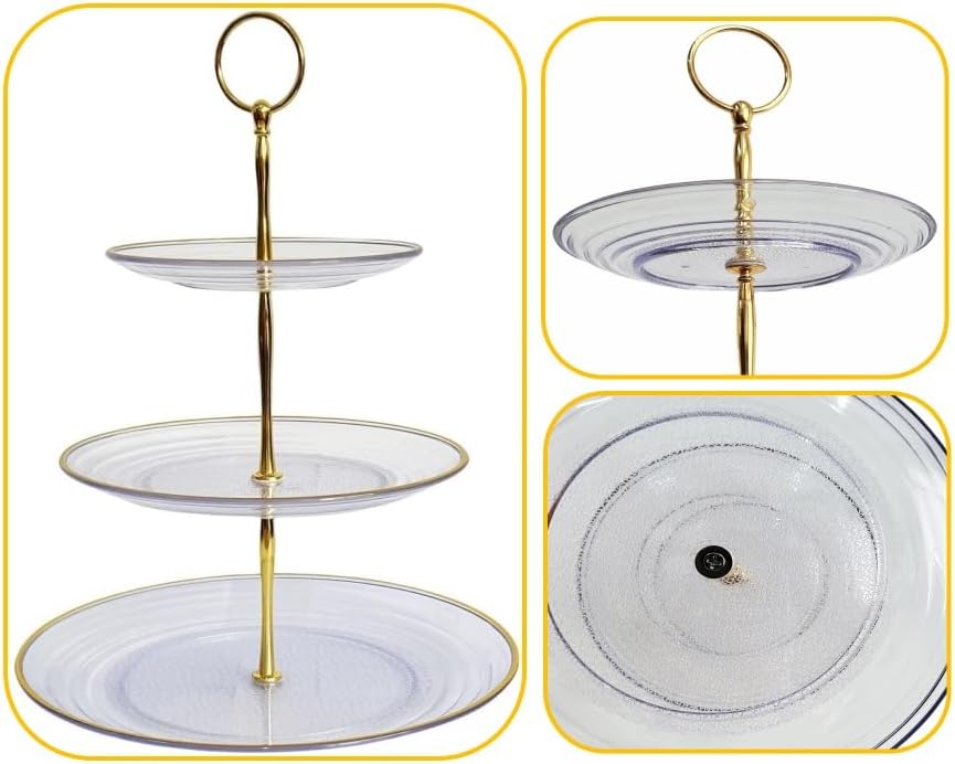 RAUVOLFIA Soporte para cupcakes de 3 niveles, soporte escalonado para tartas, soporte de postres de plástico transparente, bandeja para servir