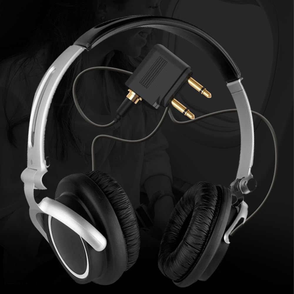 Adaptador de auriculares de avión, adaptador de auriculares de vuelo de 0.138 in, conector de auriculares dual chapado en oro, dos conectores de