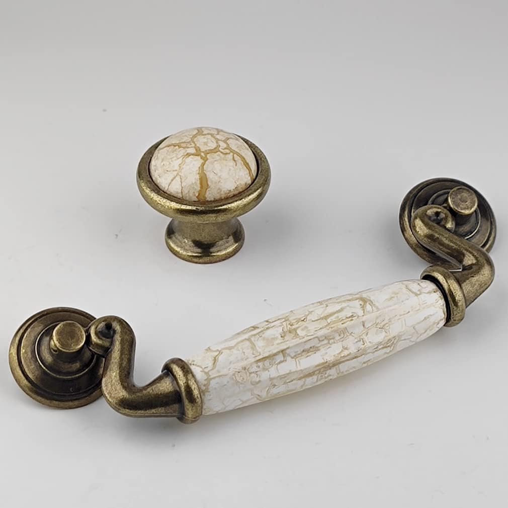 Paquete de 4 tiradores de cajón de cerámica marmoleada de 4 12 pulgadas, tiradores de cajón de bronce antiguo para pomos de armario de cocina, 4.5