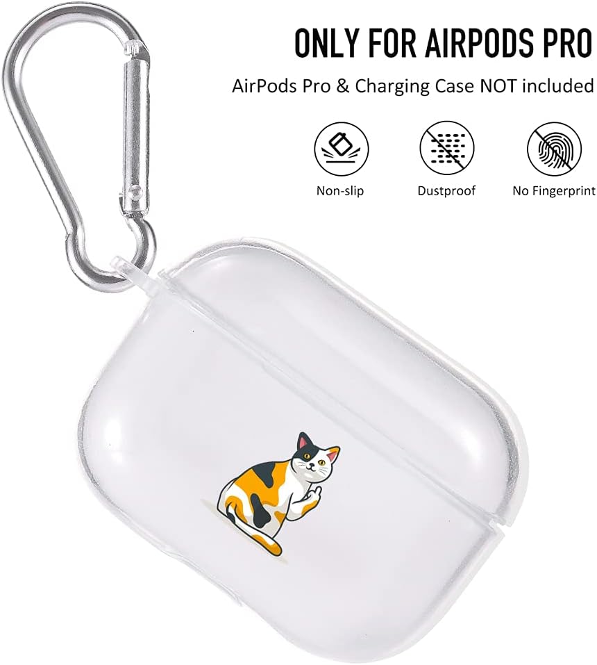 Idocolors Funda transparente con diseño de gato para AirPods Pro con mosquetón, funda de TPU a prueba de golpes para AirPods 3, funda protectora