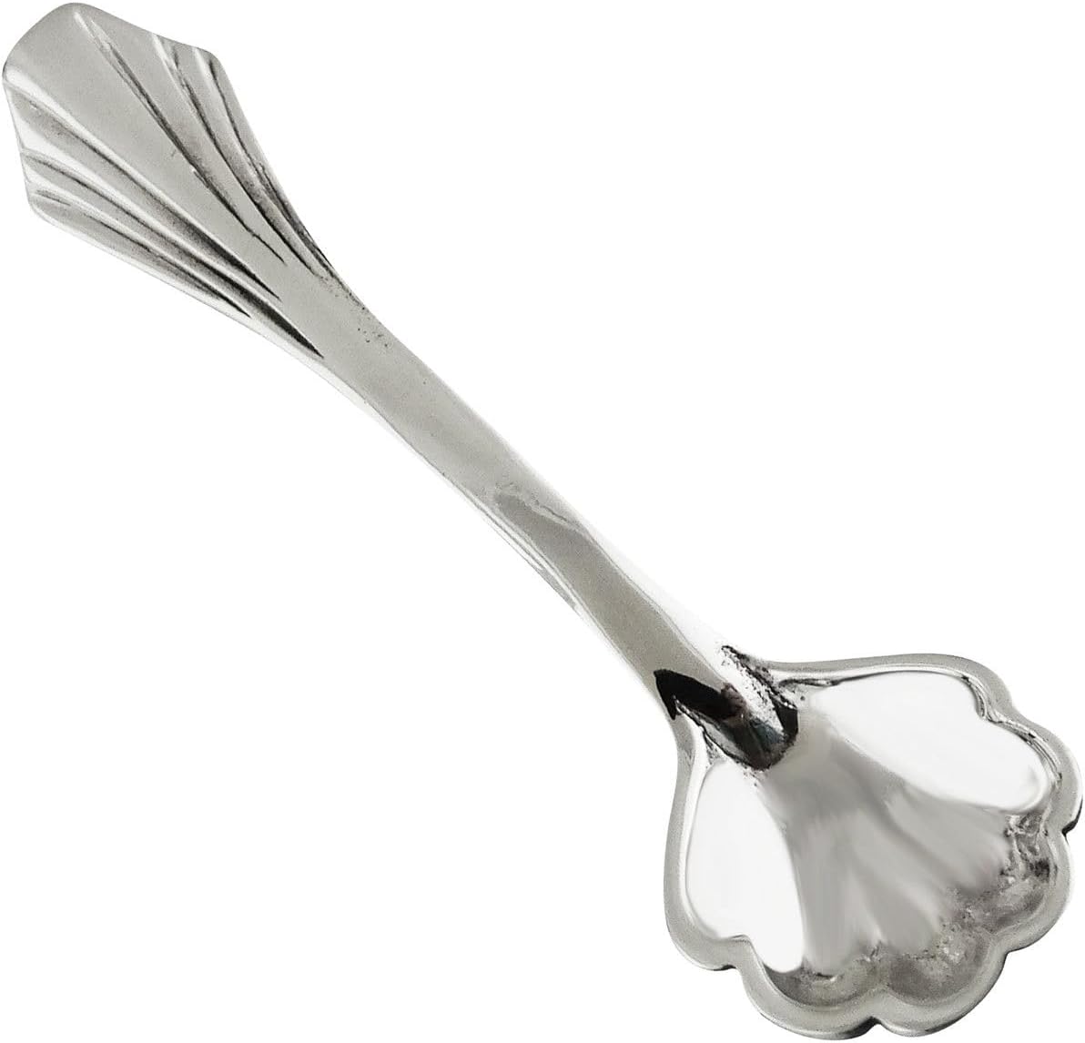 Cuchara de sal pequeña con borde festoneado de plata de ley, cucharas de mostaza