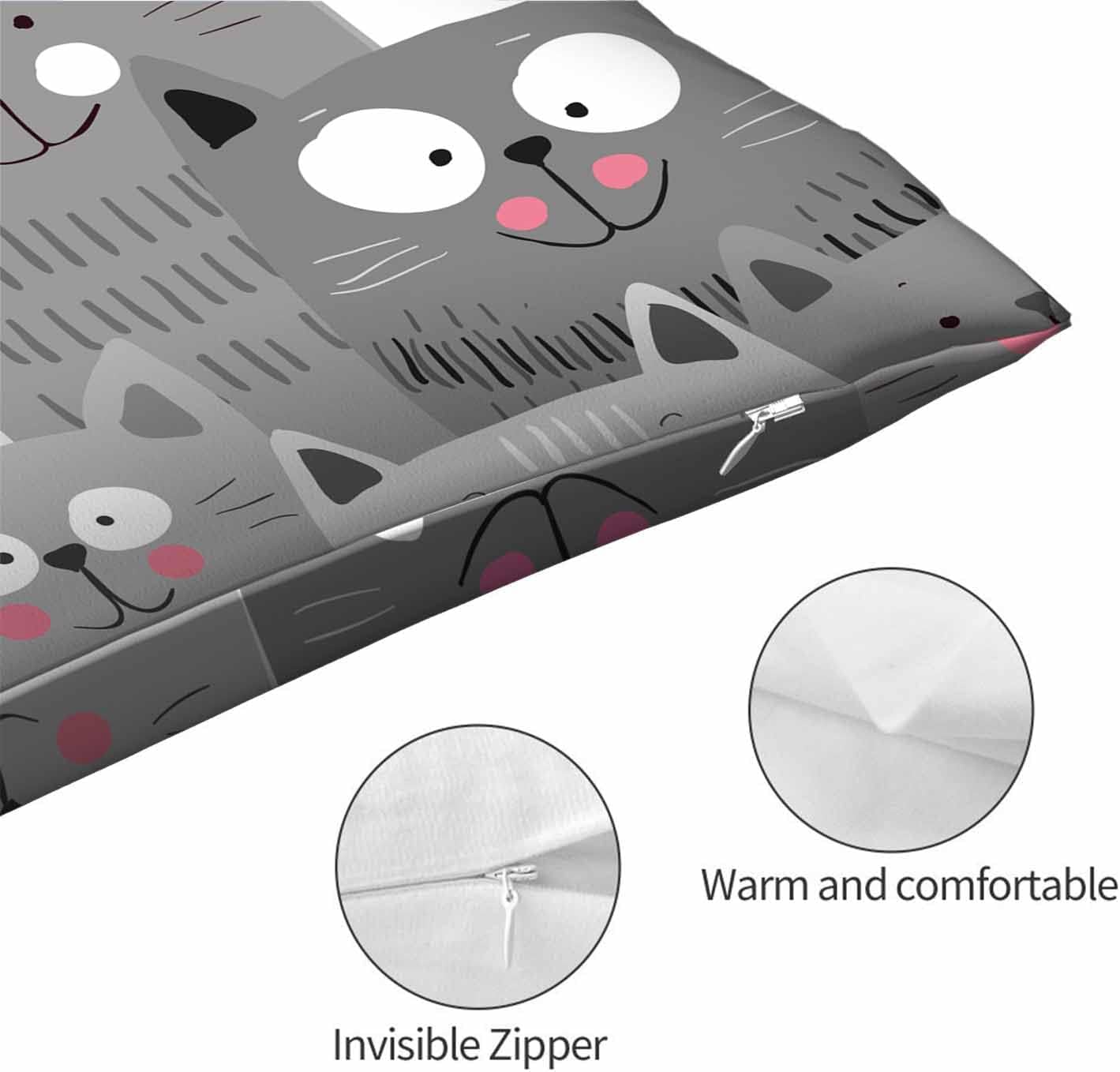 Funda de almohada blanca y gris con diseño de gatos de dibujos animados, funda de cojín lumbar para la cintura, sofá, rectangular, decorativa para
