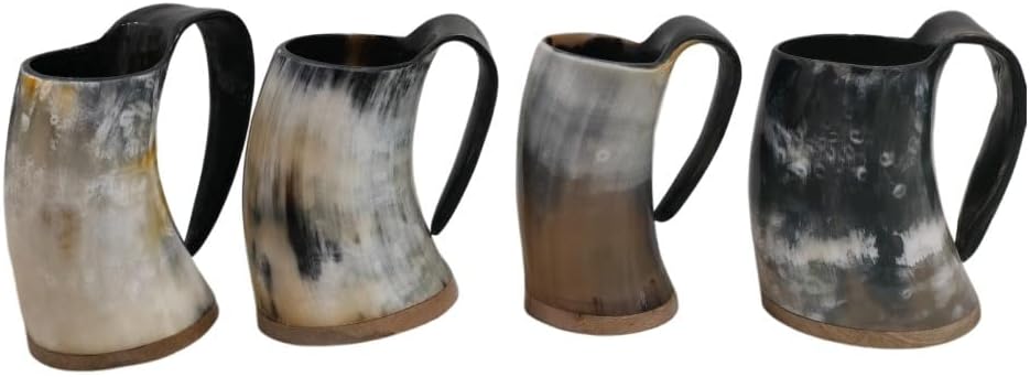 Taza pequeña de cuerno vikingo para beber, aguamiel y cerveza, Stein Ancient Ale Shot Glass Bar & KItchen Decor Set de 4 hechos a mano
