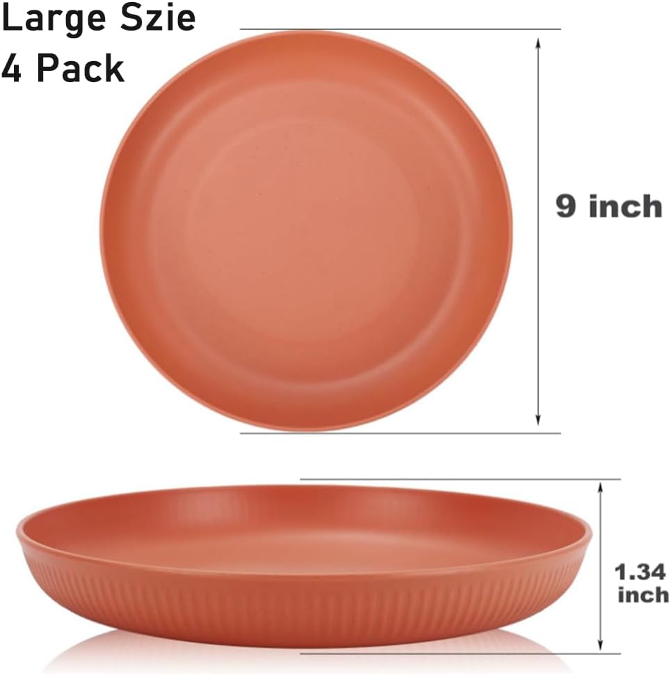 Platos de paja de trigo irrompibles de 9 pulgadas, juego de 4 platos reutilizables, aptos para lavavajillas y microondas, platos de cena, saludables