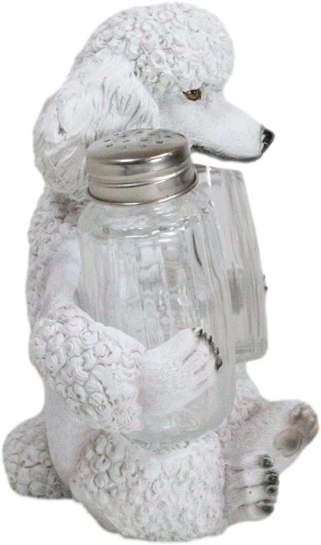 Ebros – Figura realista de cristal para perros caniches franceses blancos arreglados para salero y pimentero, 6.25 pulgadas de alto, caprichoso