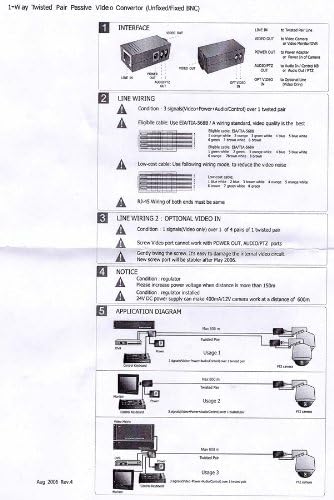 Evertech 4 pares (8 piezas) Balun de video pasivo con Power BNC a RJ45 Cable convertidor de video transmisor de potencia de audio a través de