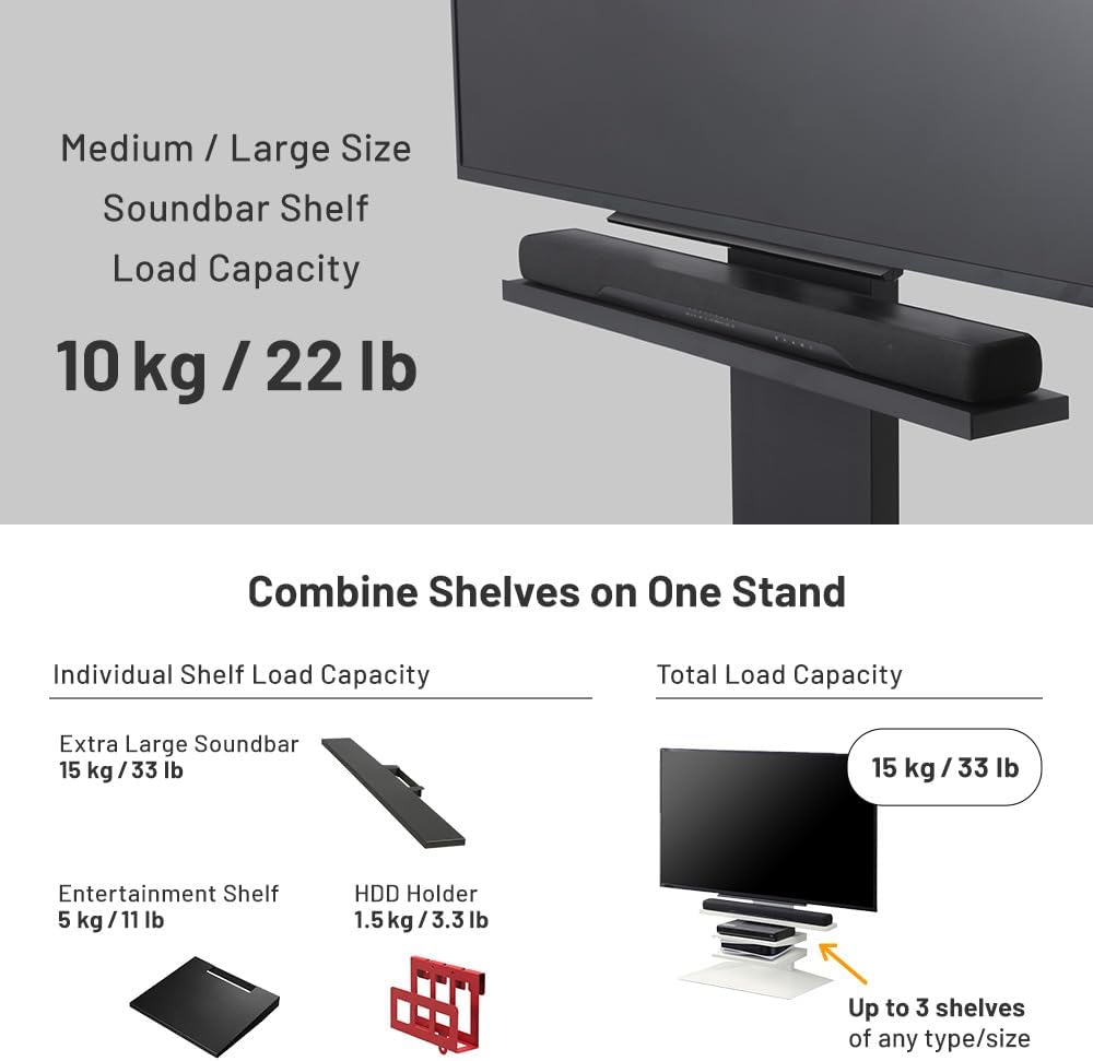 WALL Estante de barra de sonido para soporte de TV modelo V4, tamaño mediano, ancho 37.4 in  37.4 pulgadas, negro satinado