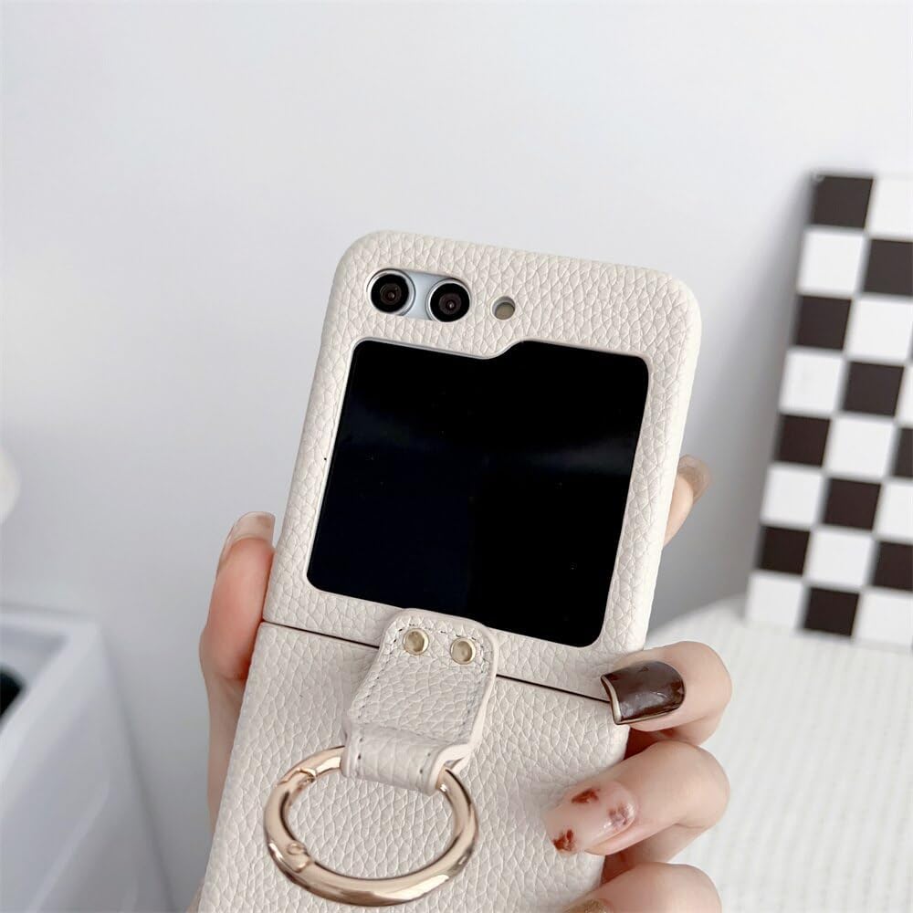 Funda de piel sintética con soporte de anillo para Samsung Galaxy Z Flip 5 4 3 5G Z Flip3Flip4Flip5 mate retro lujo a prueba de golpes vintage
