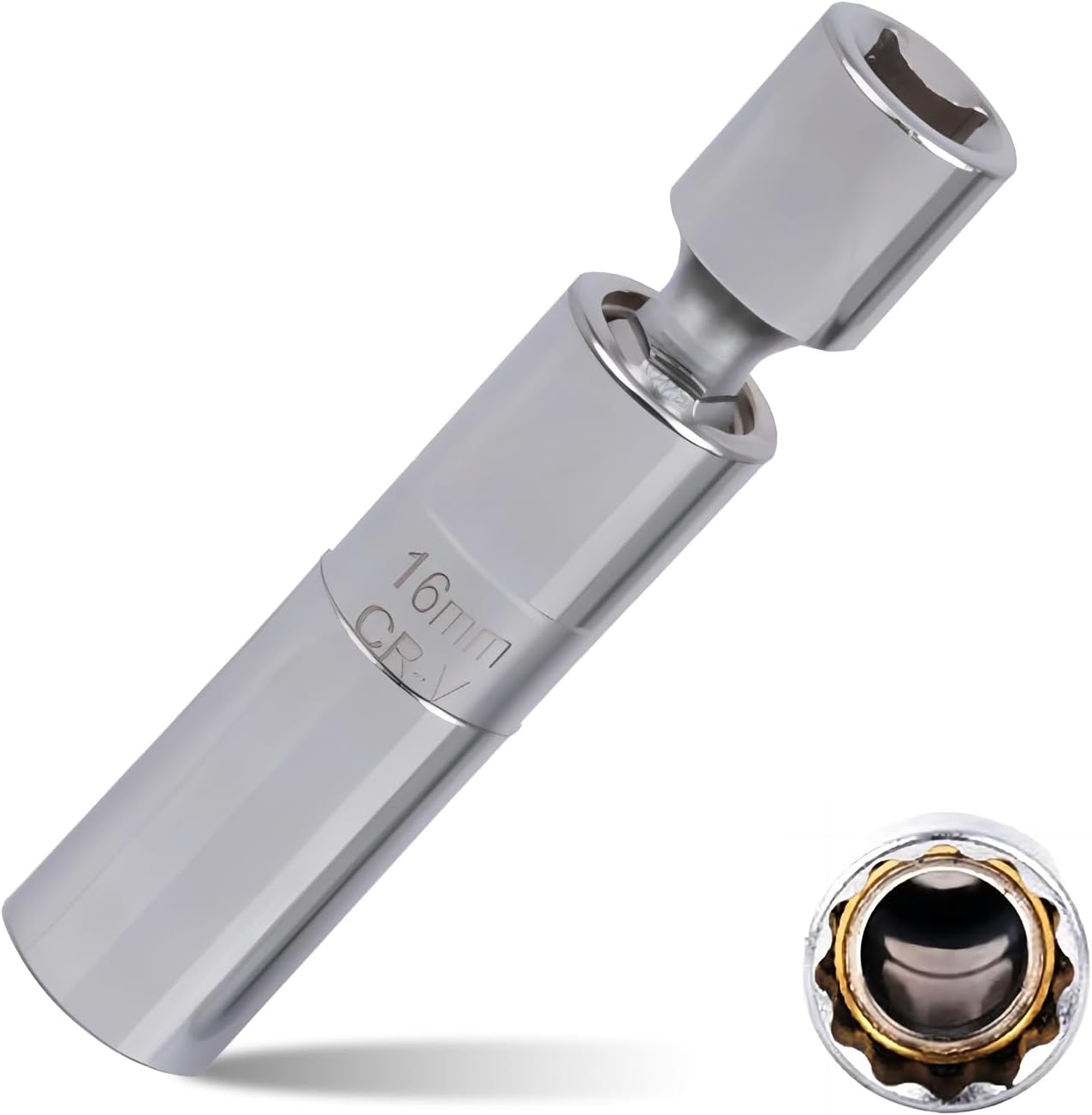 1 llave ultrafina de 0.63 pulgadas para bujías de automóvil, llave de 0.63 pulgadas, herramienta de desmontaje de bujías de 12 puntos, junta