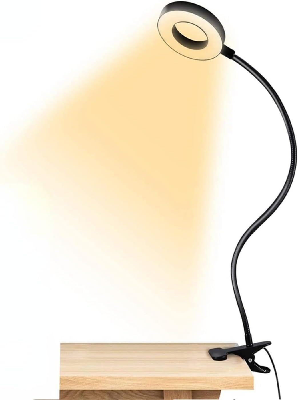 HFENGKG LED Clip on Desk Lamp 360 Rotatable Gooseneck Reading Table Light Eye-Caring USB Clamp Books Night Light Read Light (Black)