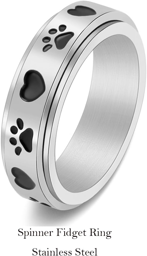 LYTTMAB Keep Pawstive Ring Anxiety Ring for Women Spinner Ring For Girl Boy, Animal Dog Paw Ring Titanium Stainless Steel Fidget Ring Men Women