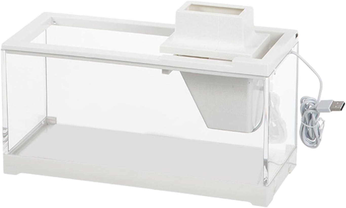 Generic Tanque de peces de escritorio blanco con filtración de agua Cuenco de peces de acuario para oficina, escritorio, hogar, con bomba de agua