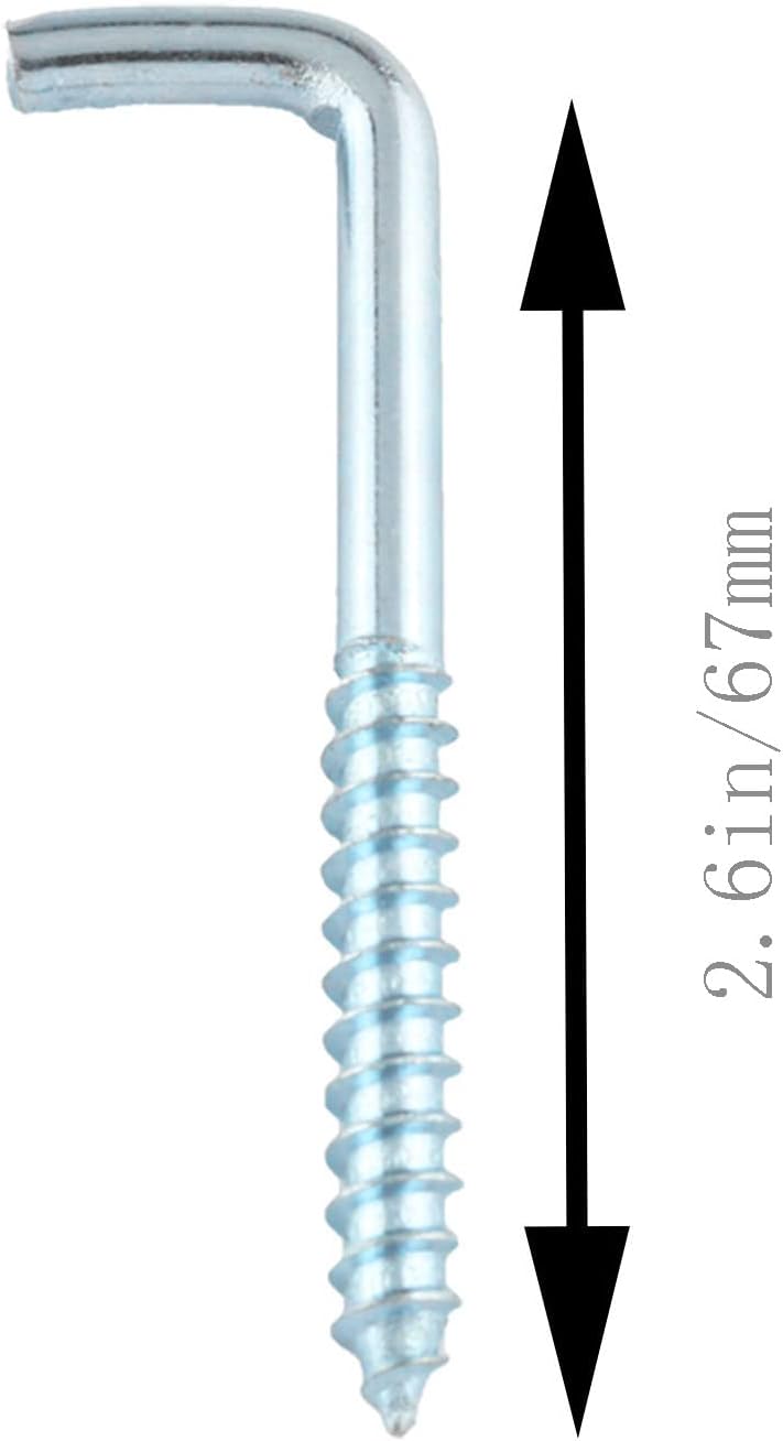WELWIK Gancho de tornillo en forma de L Gancho de acero al carbono Autorroscante ángulo recto 2.638×0.787 in montado en la pared Tornillo recto en
