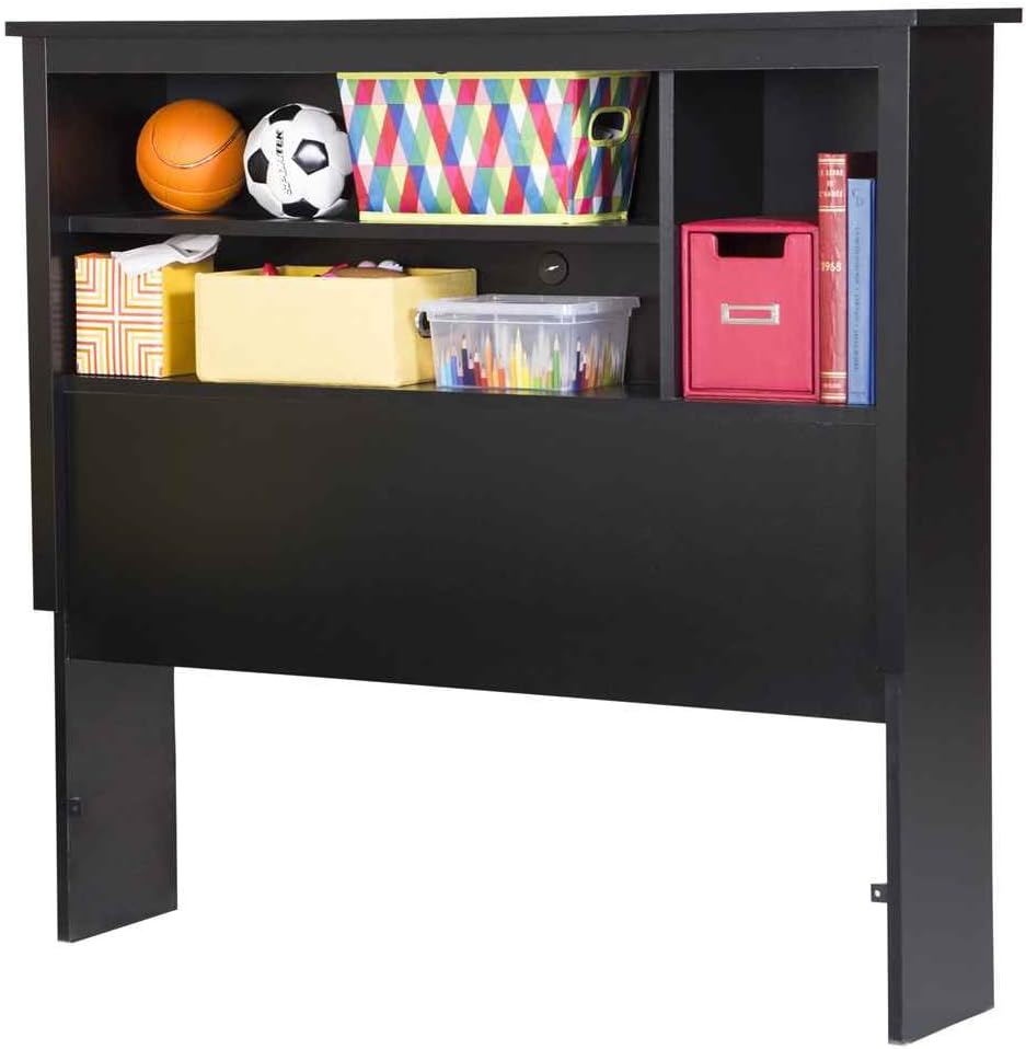 Cabecero de cama librero para cama tamaño Twin Vito (39 pulgadas), Madera, Negro puro