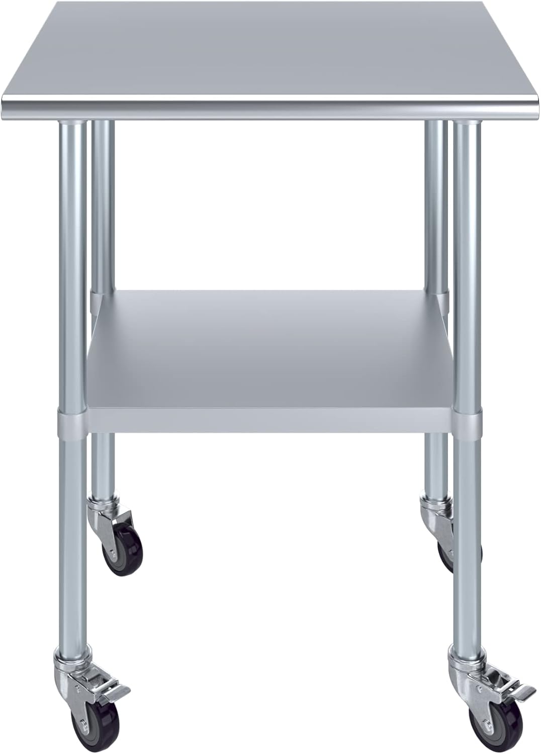 AmGood Mesa de trabajo de acero inoxidable de 24 x 30 pulgadas con ruedas, mesa de metal resistente sobre ruedas, carrito de isla de cocina