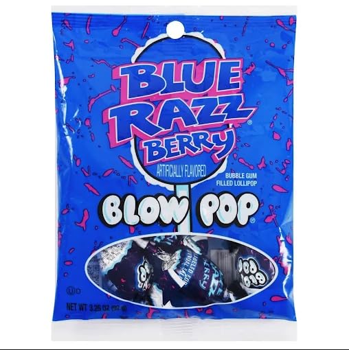 Blow Pops, Blue Razz Berrry, Paleta rellena de goma de mascar